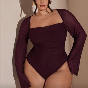 Elegant Burgundy Long Sleeve Bodysuit